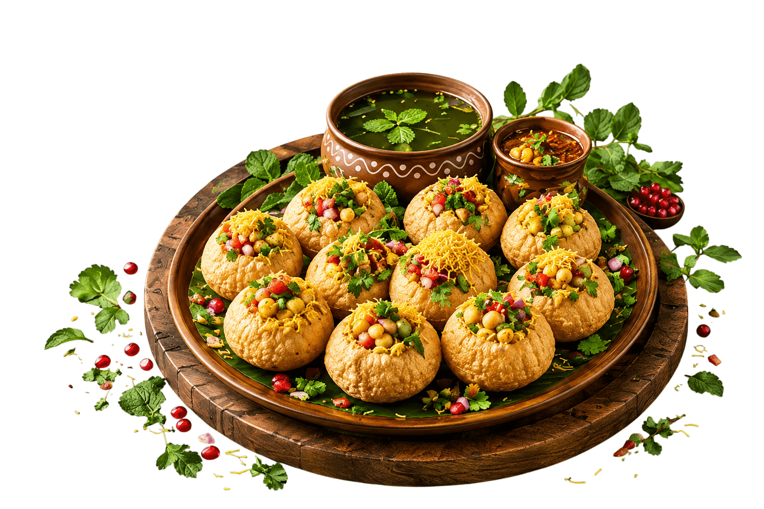 Kesar signature pani puri platter with golden crispy puris and spiced water