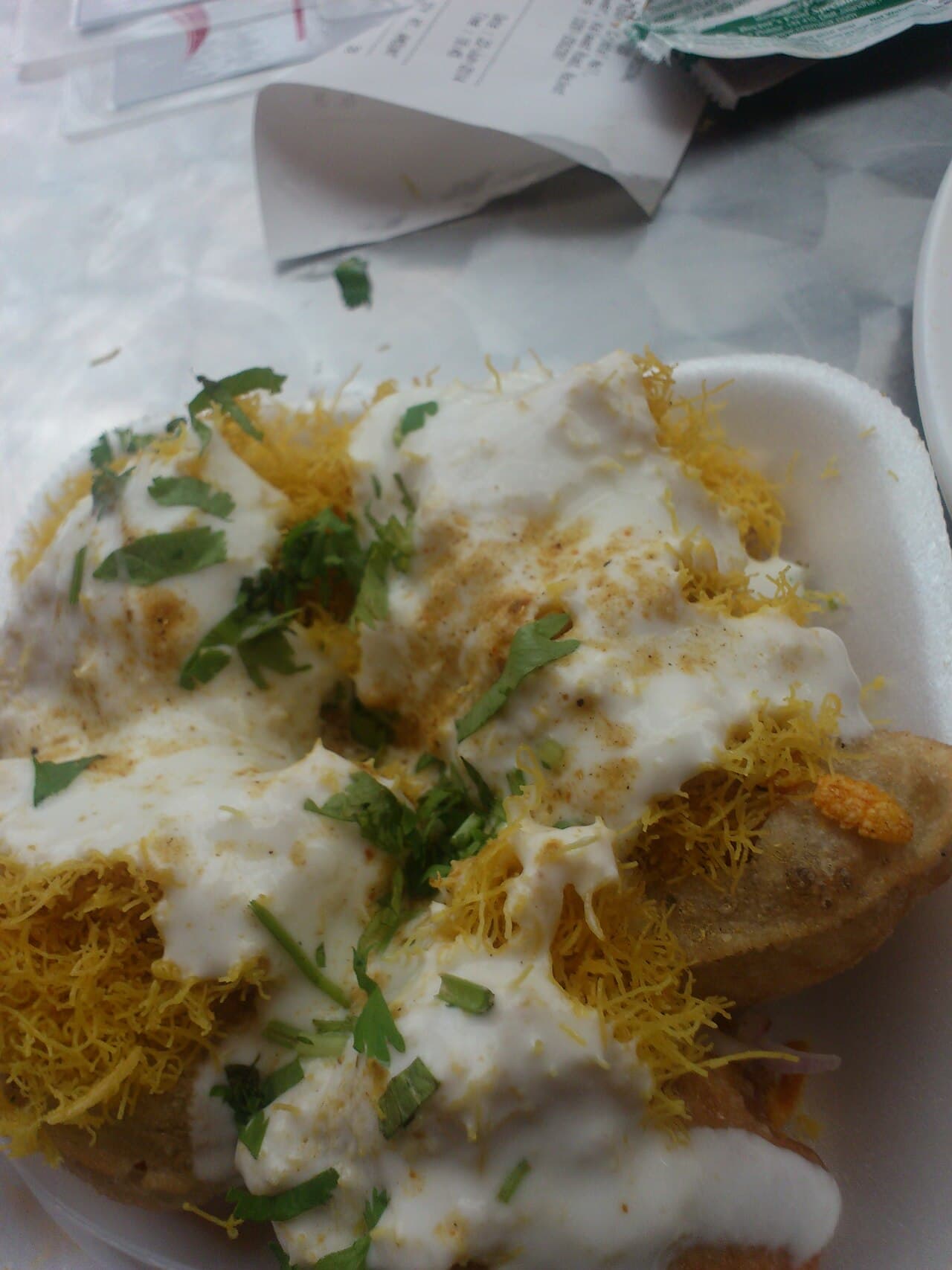 Cheese loaded puri close up